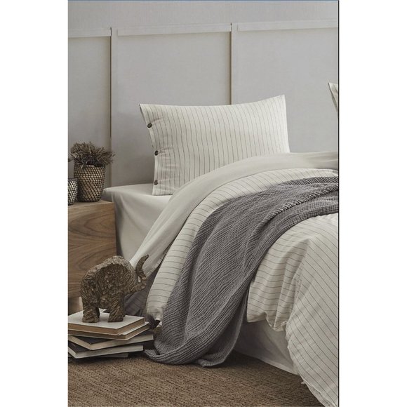 Easy Refine Brown Double Bed Washed Yarn-Dyed Duvet Set - Picture 3 of 3